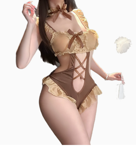 Lencería sexy con lazo, estilo retro puro y seductor, body con espalda descubierta y volantes. - Product Image 1