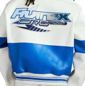 Avirex Genuine Leather <strong>Jacket</strong> for <strong>Men</strong> <strong>White</strong> Stand-up Collar European Lambskin US Size Varsity True Leather Clothing Coats - Product Image 3