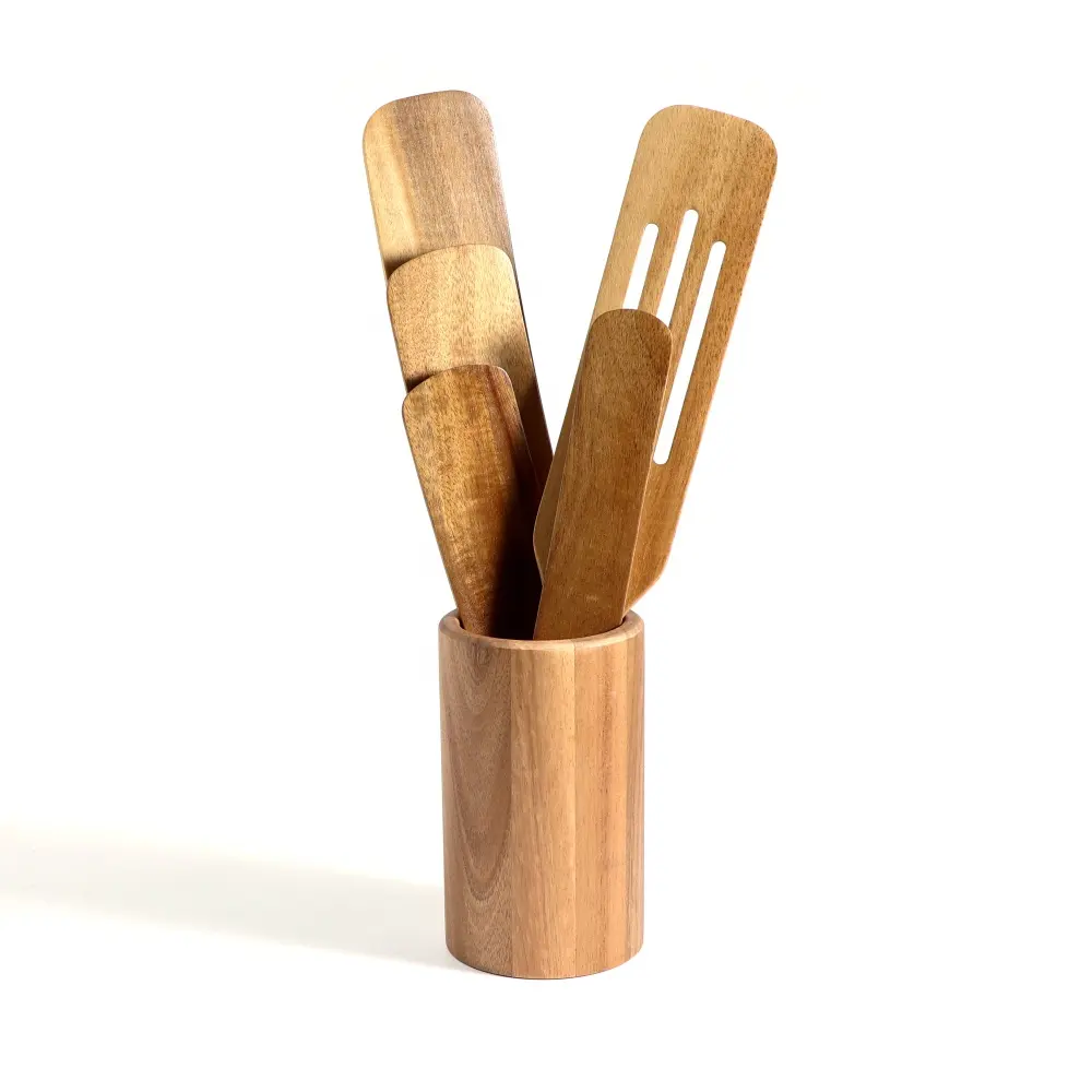 Handmade Non Stick Spurtles Kitchen Tools Cooking Natural Acacia Wooden Spurtle Set