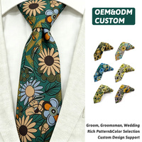 Corbata de Algodón con Estampado de Girasoles Azul Verdoso para Uso Diario, Corbata Personalizada con Logotipo para Hombre, Fabricante de Corbatas