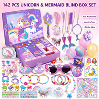 Ensemble de 142 pièces de boîtes mystères Licorne Sirène, accessoires pour cheveux, bijoux et jouets pour filles, cadeau de Noël, cadeau d'anniversaire, cadeaux de fête