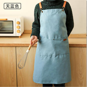 Delantal Transfronterizo con Correa de Hombro Ajustable de PU, Delantal de Lona Antiincrustante para Uso Diario, Color Blanco Leche y Azul Cielo Sólido - Product Image 3