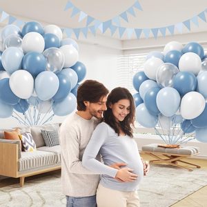 60 ballons en caoutchouc bleu poussière de 12 pouces, ballons bleus, blancs et transparents pour révélation du sexe, mariage, baby shower, décorations de fête d'anniversaire - Product Image 5