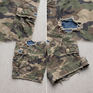 Pantalones Cortos Cargo de Camuflaje Y2K al por Mayor para Hombre, Estilo Vintage, Rotos, Desgastados, Holgados, de Algodón Pesado, con Logotipo Personalizado TKAN7740 - Product Image 4