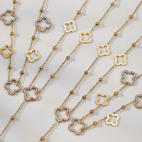 Collier simple à micro-pavés de zircon en forme de fleur à quatre feuilles, plaqué or véritable 18 carats, style bambou empilé, luxe et tendance, pour clavicule