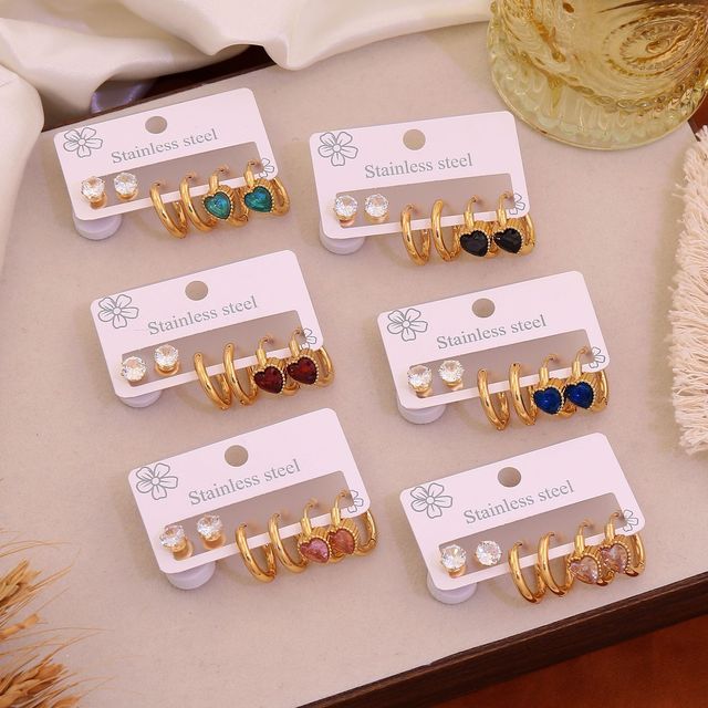 Meetyoo Trendy 3 Pairs Earring Stainless Steel Waterproof PVD 18K Gold Plated Tarnish Free Jewelry Earring Set for Women Gifts