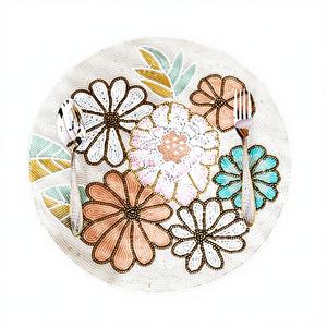 แผ่นรองจานสไตล์วินเทจคลาสสิก ประดับลูกปัด งานปักมือ เป็นมิตรกับสิ่งแวดล้อม ทนทาน เหมาะสำหรับงานแต่งงาน งานเลี้ยง ใช้บนโต๊ะอาหารที่บ้าน โรงแรม - Product Image 1