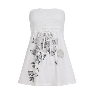 Top Corto Transpirable de Punto con Estampado Floral y Lazos Delanteros para Mujer, Sexy, con Fruncido, Estilo Bustier, Camiseta sin Tirantes, Verano, Y2K - Product Image 6