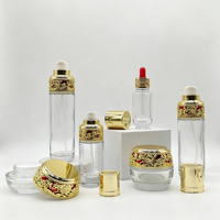 Ensemble de flacons cosmétiques en verre de luxe vides avec bouchon doré sculpté, pour sérum, lotion, crème, emballage cosmétique