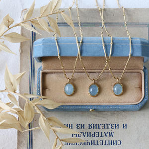 Penjualan Terlaris INS Desain Baru Kalung Rantai Baja Tahan Karat Berlapis Emas 18K Liontin <span class=keywords><strong>Aquamarine</strong></span> Biru Berbentuk Oval untuk Wanita - Product Image 6