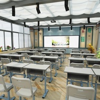 Ensemble de table double de style moderne pour salle de classe, mobilier en bois avec deux chaises pour les élèves, pour bureau d'étude des élèves
