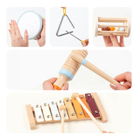 7 Pcs Wooden Percussion Instruments Set Musical Instruments Gift Tambourine, c Rain Sound Tube Clarinet
