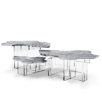 Table basse moderne en laiton de haute qualité avec textures simples, design personnalisé pour mobilier de maison en acrylique
