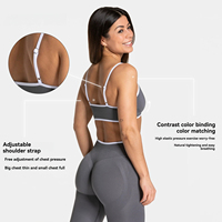 Ensemble de soutien-gorge de sport sans couture en Spandex/Nylon, respirant, haute élasticité, bretelles non ajustables, col en V, dos nu, pour la gym