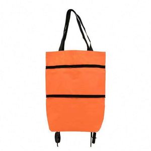 Custom Logo Screen Printed Oxford Cloth Foldable <b>Shopping</b> Cart <b>Trolley</b> Bag with Wheels Household Use - Product Image 3