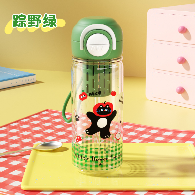 Green 650ml pop-up plastic cup [with tea container handle]