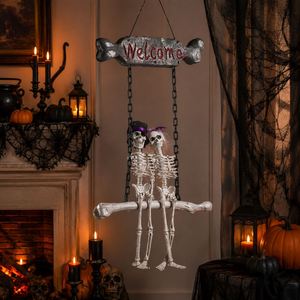 Decoraciones Espeluznantes de Tamaño Real, Adornos Colgantes de Novios, Letrero de Bienvenida de Pareja de Esqueletos para Halloween - Product Image 2