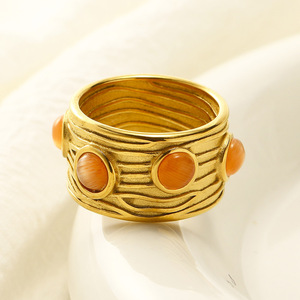 Medieval Vintage Fashion Grain Inlaid Gemstone Natural Stone Titanium Steel Jewelry Women Personalized <strong>Light</strong> Luxury Ring - Product Image 4