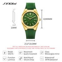 SINOBI Luxus-Quarzuhr mit Grünem Zifferblatt für Herren, Vergoldet, Sportliches Silikonarmband, Stahlschließe, Modische Herren-Armbanduhr