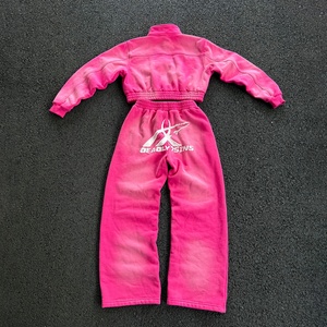 Custom Clothing Manufacturers Zipper Jacket and Sweatpants <b>Set</b> Distressed <b>Embroidery</b> Patch Sun Faded Sweatsuit <b>Set</b> Women - Product Image 2