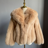 QIUCHEN QC19022 Vente chaude Manteau pour femme avec grand col en vraie fourrure de renard, veste en fourrure de luxe courte