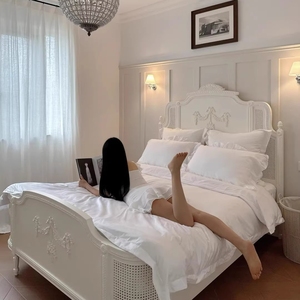 <span class=keywords><strong>Letto</strong></span> <span class=keywords><strong>Matrimoniale</strong></span> in Legno Massello Stile Retrò <span class=keywords><strong>Francese</strong></span>, Intagliato, Bianco Crema, con Rattan, Personalizzabile, 1,8 Metri - Product Image 2