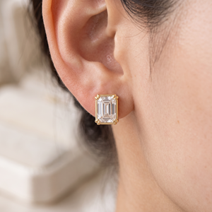 Fancy Jewelry Emerald Cut Lab Grown Diamond Claw Prong Solitaire <b>Stud</b> <b>Earrings</b> 18K Gold VVS Lab Created Diamond <b>Stud</b> <b>Earrings</b> - Product Image 2