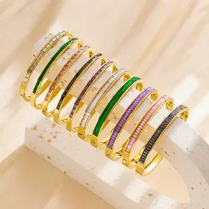 Luxe Paars Kleurrijk Kristal Armbanden Voor Vrouwen Roestvrij Staal 18K Vergulde Kubieke Zirkoon Manchet Armbanden Sieraden Meisje
