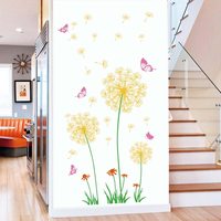 Autocollant mural en PVC imperméable personnalisé à motifs floraux, autocollant mural botanique amovible, autocollant mural à peler et coller, aquarelle, lotus, pissenlit