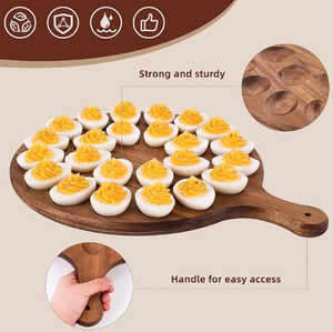 <span class=keywords><strong>Plateau</strong></span> de service rond en bois d'acacia écologique pour œufs farcis et charcuterie, avec 24 trous, style classique, pour la cuisine - Product Image 3