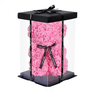 Оптовая продажа 25 см розовый медведь из пенопласта цветок медведь с подарочной коробкой подарок на день матери
