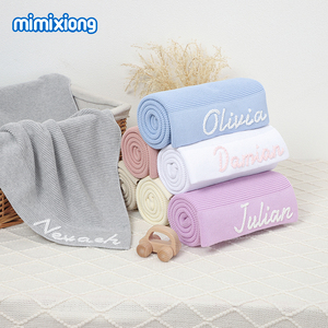 Couverture en coton tricotée pour bébé Mimixiong Oeko <span class=keywords><strong>Tex</strong></span> personnalisée avec le nom du bébé, poids lourd 400g, pour nouveau-né - Product Image 2