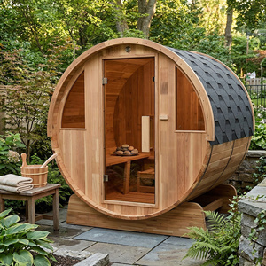 ห้องซาวน่ากลางแจ้งกันน้ำทุกสภาพอากาศ สำหรับ 2-4 คน ทำจากไม้ พร้อมหลังคาแอสฟัลต์ หน้าต่างกระจก และเครื่องทำความร้อน Harvia - Product Image 1