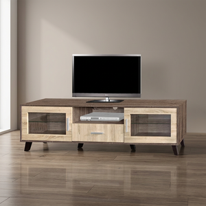 Contemporary MDF Wood TV Stand with <b>Doors</b> Drawer Glass Shelves for Home or Hotel Fits 60-64" TVs Model TV6050 - Product Image 1