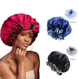 Silk Bonnet Double Layer Satin Bonnet Sleep Cap for Natural Hair Long Braids Large Soft Elastic Band Night Sleepig Head cover