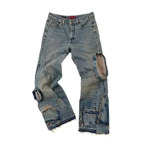 DIZNEW Custom high quality blue new original wash jeans men Designer patchwork baggy brand denim jeans for men