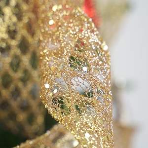 Jatuh natal tepi kawat <span class=keywords><strong>Glitter</strong></span> pita berkabel gulungan emas pita luar ruangan dekoratif poly <span class=keywords><strong>mesh</strong></span> pita untuk karangan bunga - Product Image 1