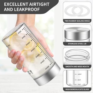 CWHHRN 8 Oz Botellas de jugo de vidrio de borosilicato Paquete de 4 Tapas a prueba de fugas Sin BPA Lavavajillas Microondas Seguro Camping Uso <span class=keywords><strong>Shaker</strong></span> - Product Image 3