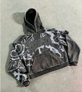 MZNoffers <span class=keywords><strong>Felpa</strong></span> con Cappuccio Vintage Personalizzabile da Uomo con Effetto Usurato e Camicia Oversize Streetwear Ricamata Personalizzabile - Product Image 2