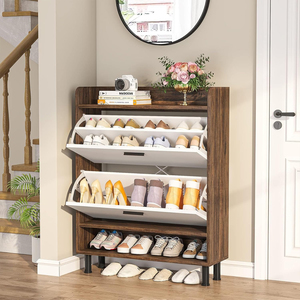 Organisateur de chaussures 3 niveaux peu encombrant avec porte-bottes rabattable et armoire fermée – Solution pour petits appartements - Product Image 4