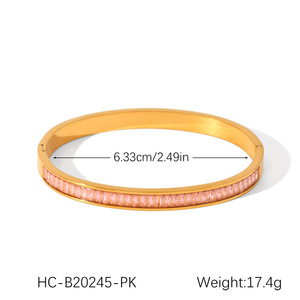 Versatile Ladies <b>Stacking</b> <b>Bracelet</b> High Polished Stainless Steel Embedded Shiny Pink Cubic Zirconia 18K Gold Daily Accessories - Product Image 6