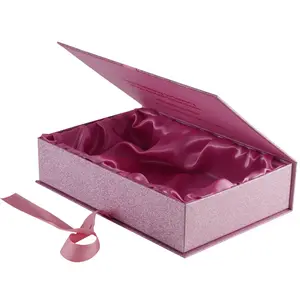 粉色头发延伸包装礼品盒书型纸带假发收纳盒