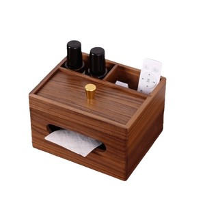 Boîte à mouchoirs en bois avec compartiment de rangement pour le salon, organisateur de bureau, style bois de noyer - Product Image 5