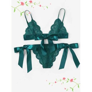 Ensemble de lingerie en satin 2 pièces pour femme 2026 : <span class=keywords><strong>soutien</strong></span>-<span class=keywords><strong>gorge</strong></span> triangle en soie et string - Product Image 2