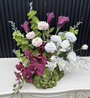Composition florale artificielle personnalisée PPS, boule florale bordeaux, idéale pour la décoration de table de mariage et d'événements – Meilleure vente