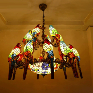 Đèn thả trang trí bàn ăn Tiffany bằng kính màu, đèn chùm hiện đại sang trọng phòng khách hình chim vẹt xanh - Product Image 4