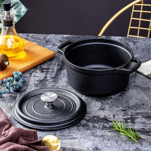 Marmite à soupe <span class=keywords><strong>en</strong></span> <span class=keywords><strong>fonte</strong></span> pré-assaisonnée non revêtue à double anse avec couvercle - Product Image 2