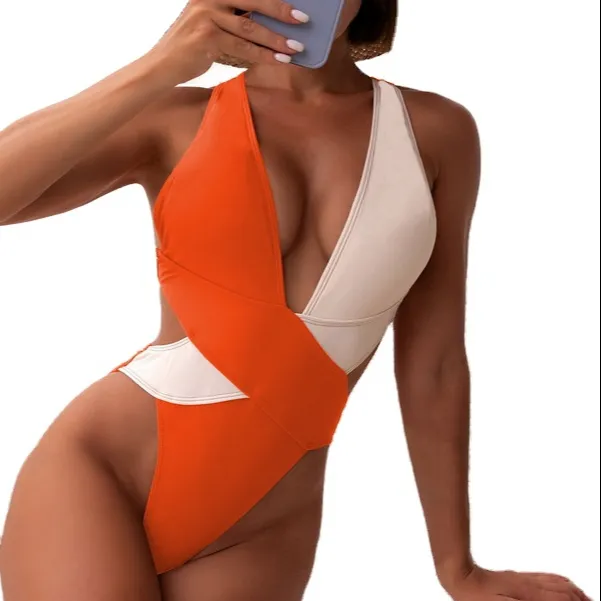 Bikini cruzado de una pieza para mujer, bañador Sexy, Monokini, talla grande
