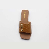 Un mot glisser fond plat tête carrée fée sandale femmes talon bas imperméable et antidérapant diapositives plage pantoufles en plein air