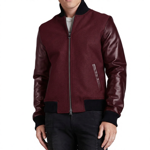 Chaqueta Bomber Gris para Hombre con Mangas de Cuero PU Negro, Cuello Alto, Cierre de Cremallera, Prenda Informal para Invierno - Product Image 5